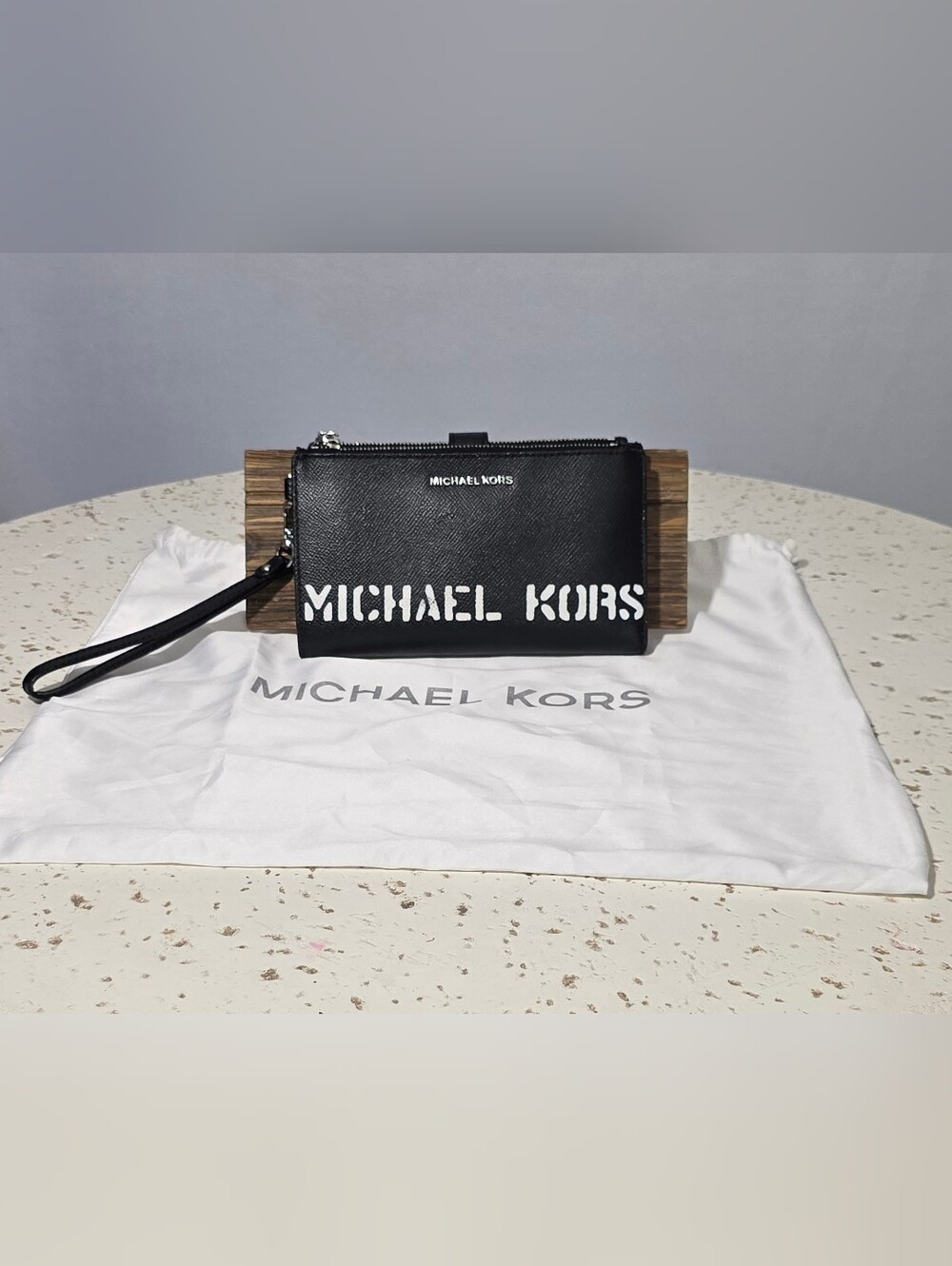 Michael Kors Saylor Saffiano Leather Stencil Logo Pouchette Wristlet Wallet